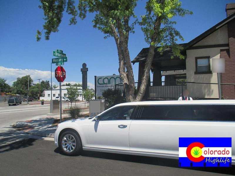 420 friendly limo in front of retail cannabis store