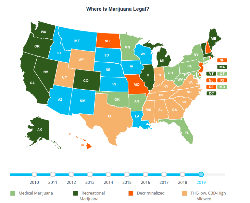 photo of states that have legal cannabis, cbd