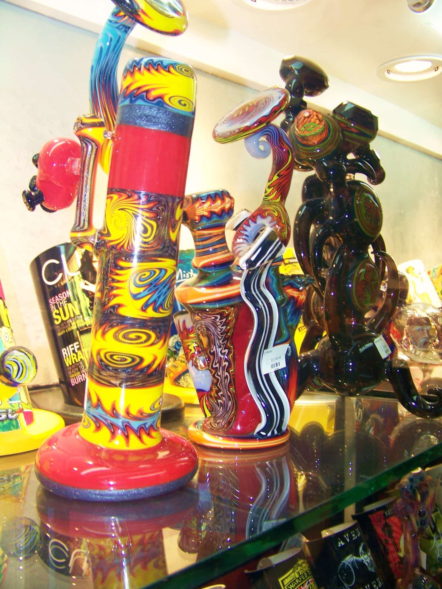 bongs on display at Higher Elevations Masterpiece Productions